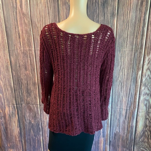 Anthropologie Entro size small burgundy wine purple knit fuzzy boho sweater - Picture 3 of 16